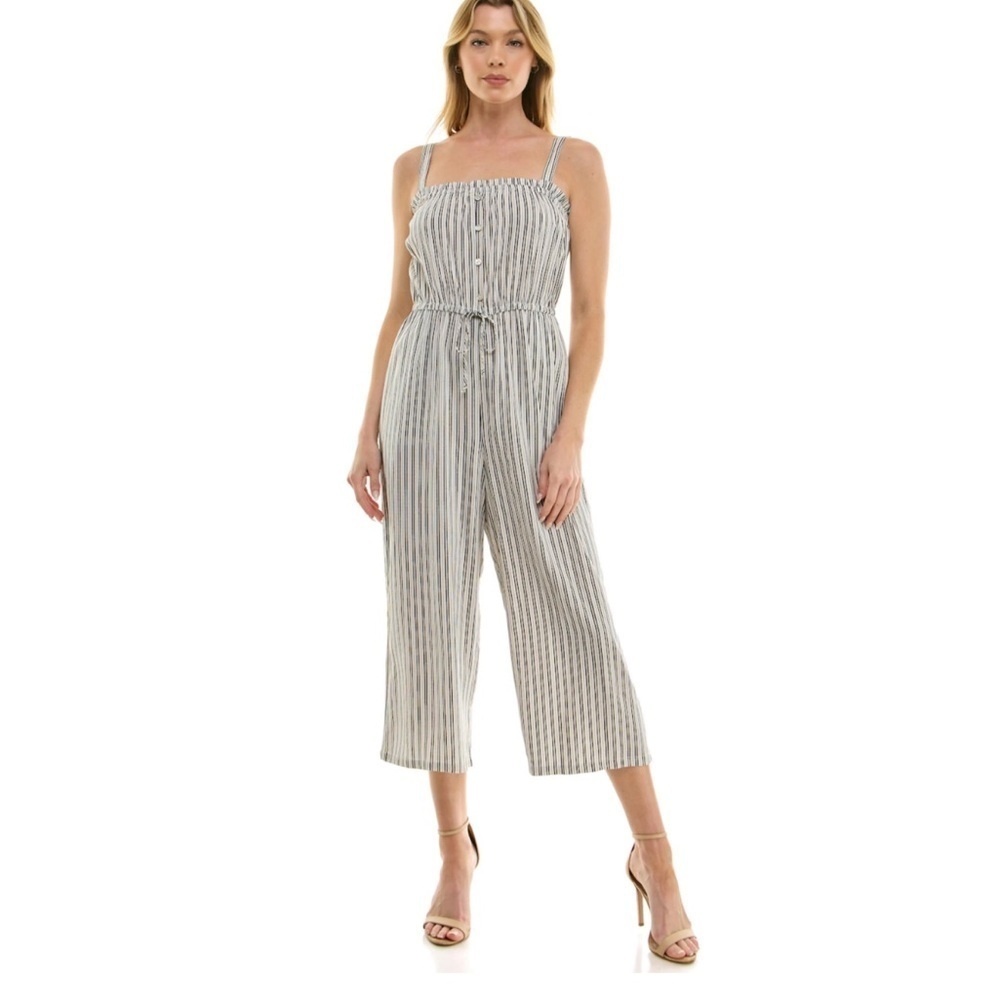 Lily Rose Squareneck Striped Cropped Jumpsuit. Size Small